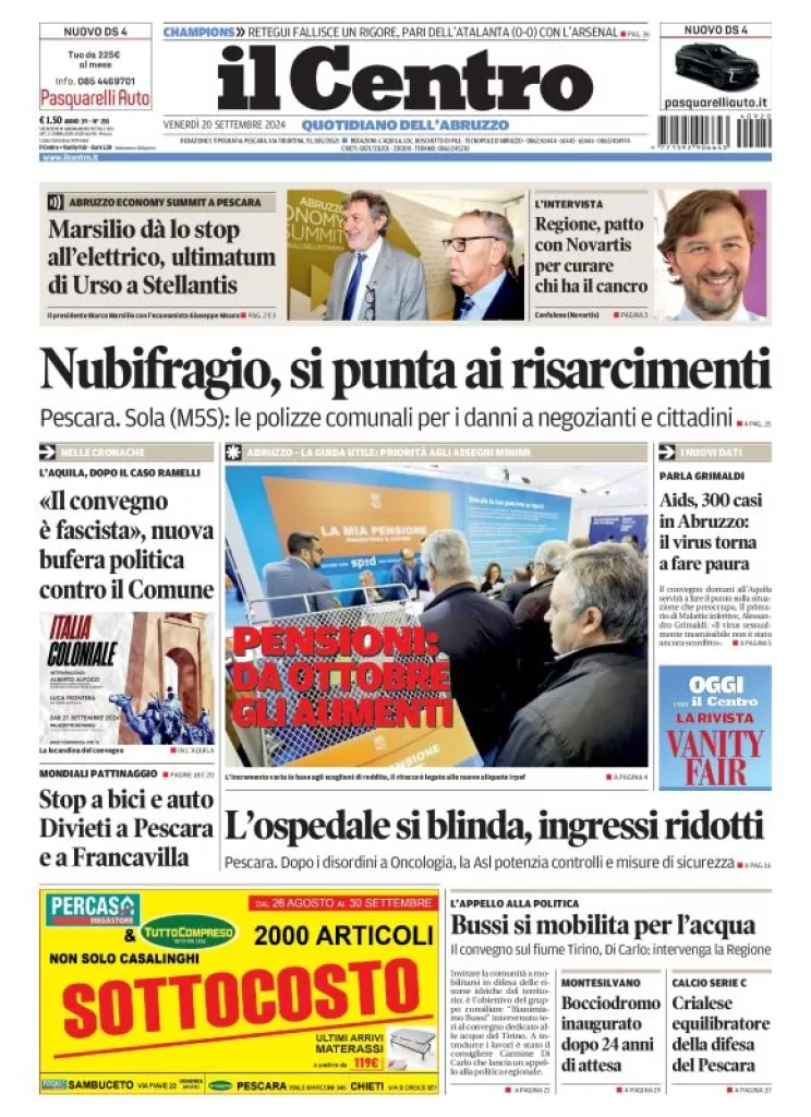 Prima-pagina-il centro-oggi-edizione-del-2024-09-20